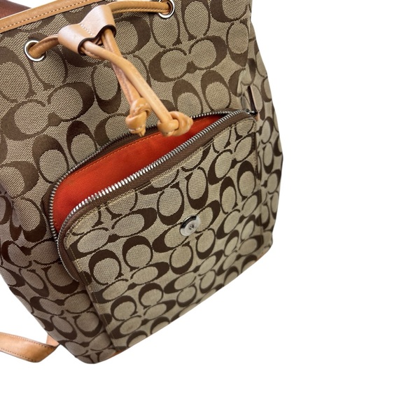 2000s Coach Signature Brown Canvas Backpack with Leather Trim - Picture 8 of 15